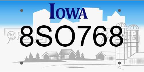 8SO768 Iowa License Plate