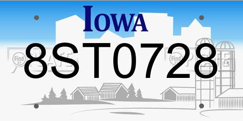 8ST0728 Iowa License Plate