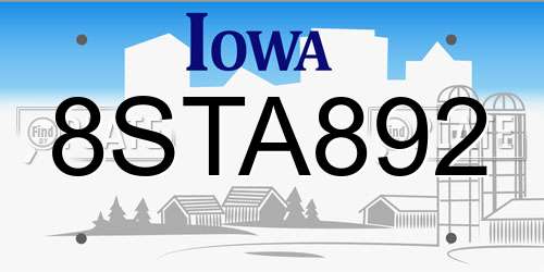 8STA892 Iowa License Plate