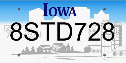 8STD728 Iowa License Plate