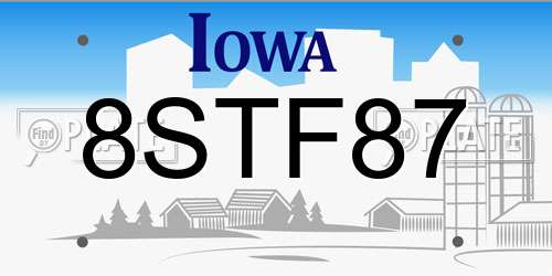 8STF87 Iowa License Plate