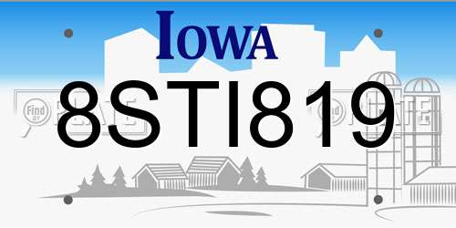 8STI819 Iowa License Plate