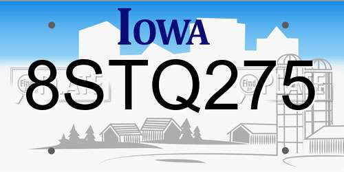 8STQ275 Iowa License Plate