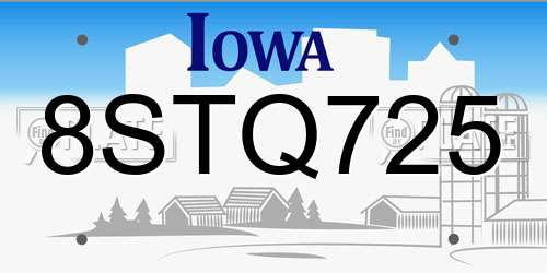 8STQ725 Iowa License Plate