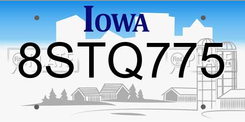 8STQ775 Iowa License Plate