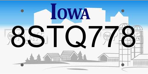 8STQ778 Iowa License Plate
