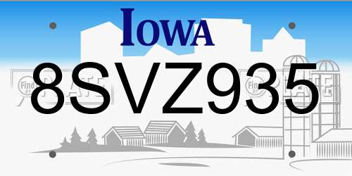 8SVZ935 Iowa License Plate