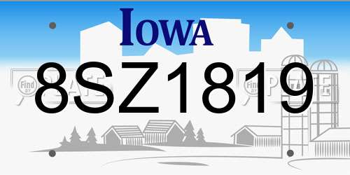 8SZ1819 Iowa License Plate
