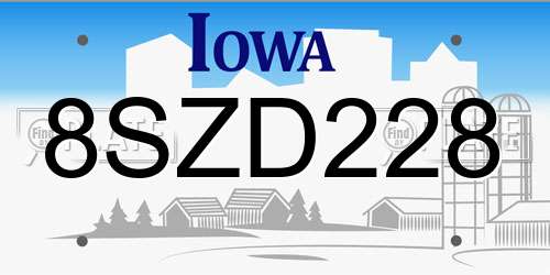 8SZD228 Iowa License Plate