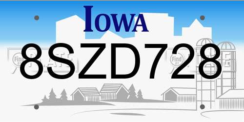 8SZD728 Iowa License Plate