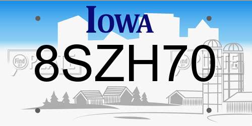 8SZH70 Iowa License Plate