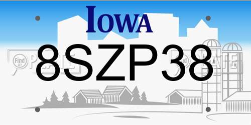 8SZP38 Iowa License Plate
