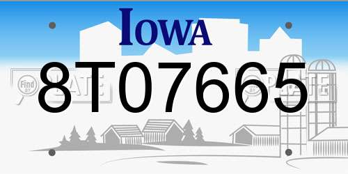 8T07665 Iowa License Plate