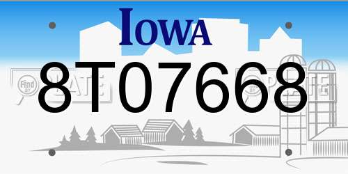 8T07668 Iowa License Plate