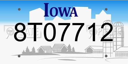 8T07712 Iowa License Plate