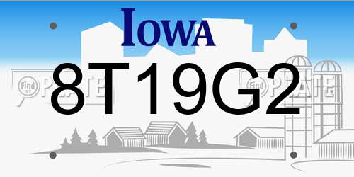 8T19G2 Iowa License Plate