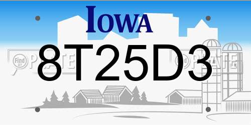 8T25D3 Iowa License Plate