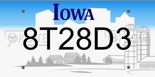 8T28D3 Iowa License Plate