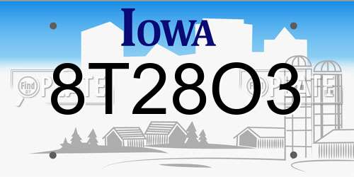 8T28O3 Iowa License Plate