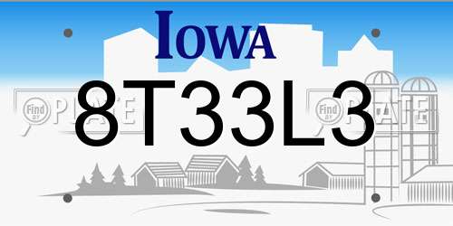 8T33L3 Iowa License Plate