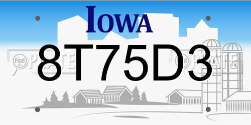 8T75D3 Iowa License Plate