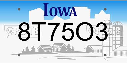 8T75O3 Iowa License Plate
