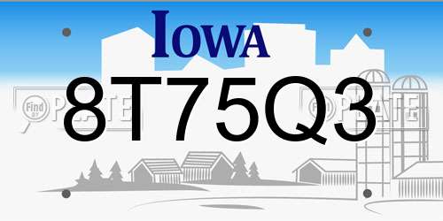 8T75Q3 Iowa License Plate