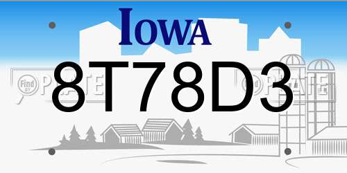 8T78D3 Iowa License Plate