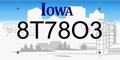 8T78O3 Iowa License Plate