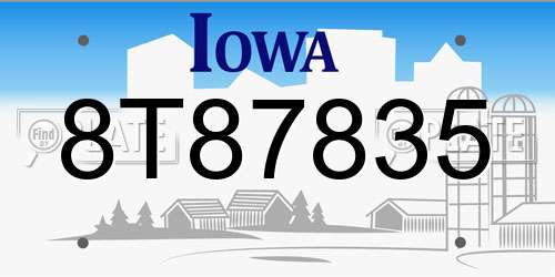 8T87835 Iowa License Plate