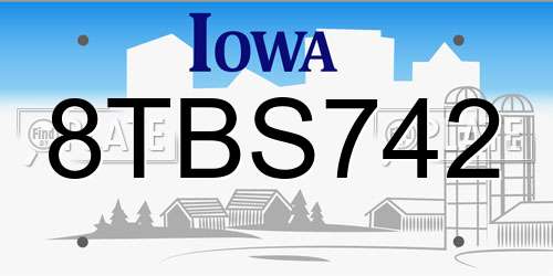 8TBS742 Iowa License Plate
