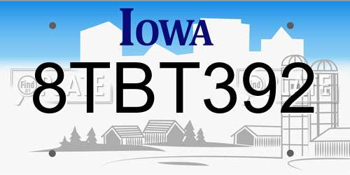8TBT392 Iowa License Plate