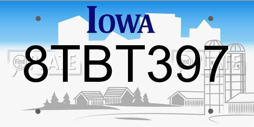 8TBT397 Iowa License Plate