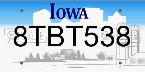 8TBT538 Iowa License Plate
