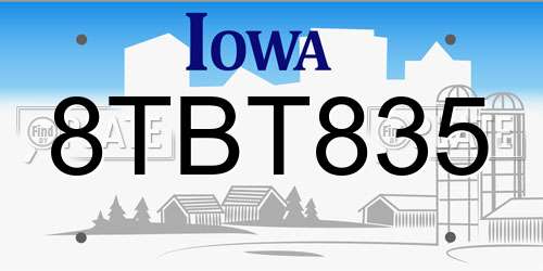 8TBT835 Iowa License Plate