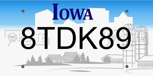 8TDK89 Iowa License Plate