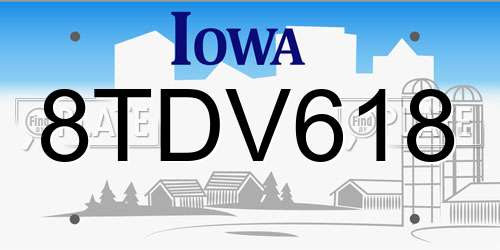 8TDV618 Iowa License Plate