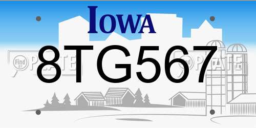 8TG567 Iowa License Plate