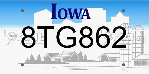 8TG862 Iowa License Plate
