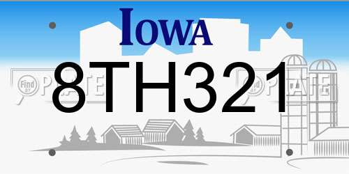 8TH321 Iowa License Plate
