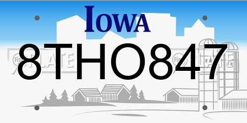 8THO847 Iowa License Plate