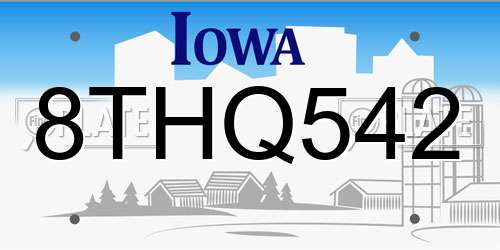 8THQ542 Iowa License Plate
