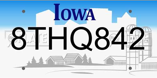 8THQ842 Iowa License Plate