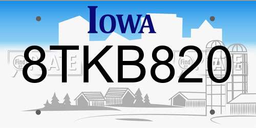 8TKB820 Iowa License Plate