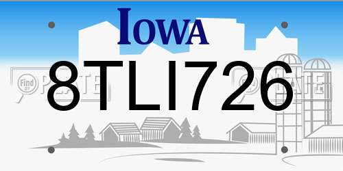 8TLI726 Iowa License Plate