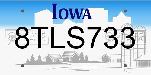 8TLS733 Iowa License Plate