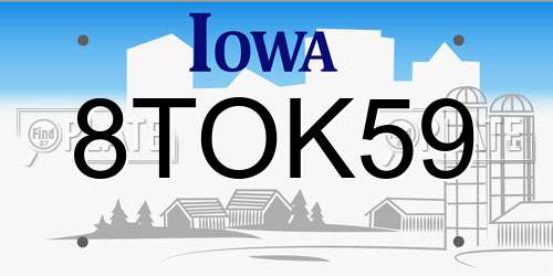 8TOK59 Iowa License Plate