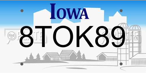 8TOK89 Iowa License Plate