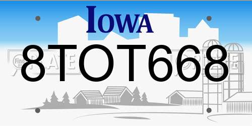 8TOT668 Iowa License Plate