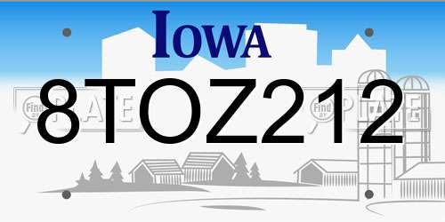 8TOZ212 Iowa License Plate